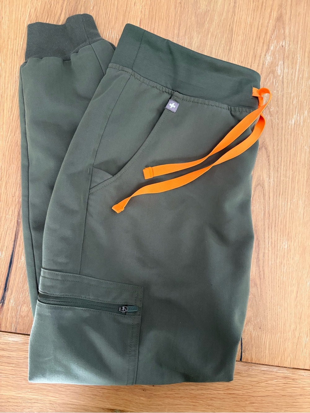 Figs Olive Green Jogger Pants with Orange Drawstring PO#3077